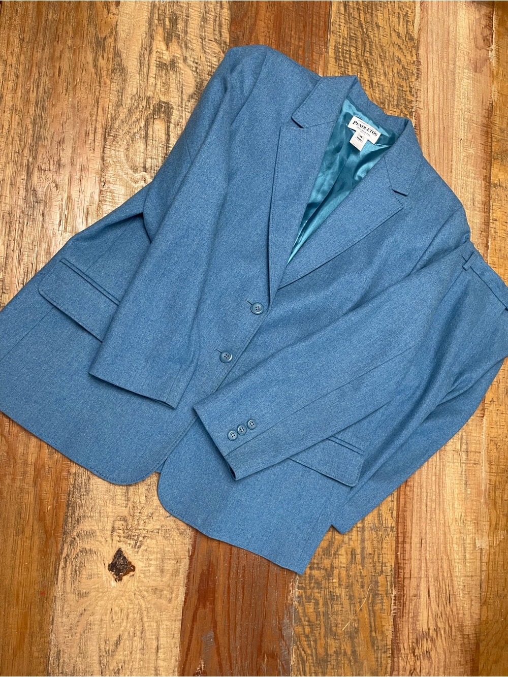 Vtg Pendleton Vintage Powder blue 2pc pants Suit mismatched 16P/14 virgin wool